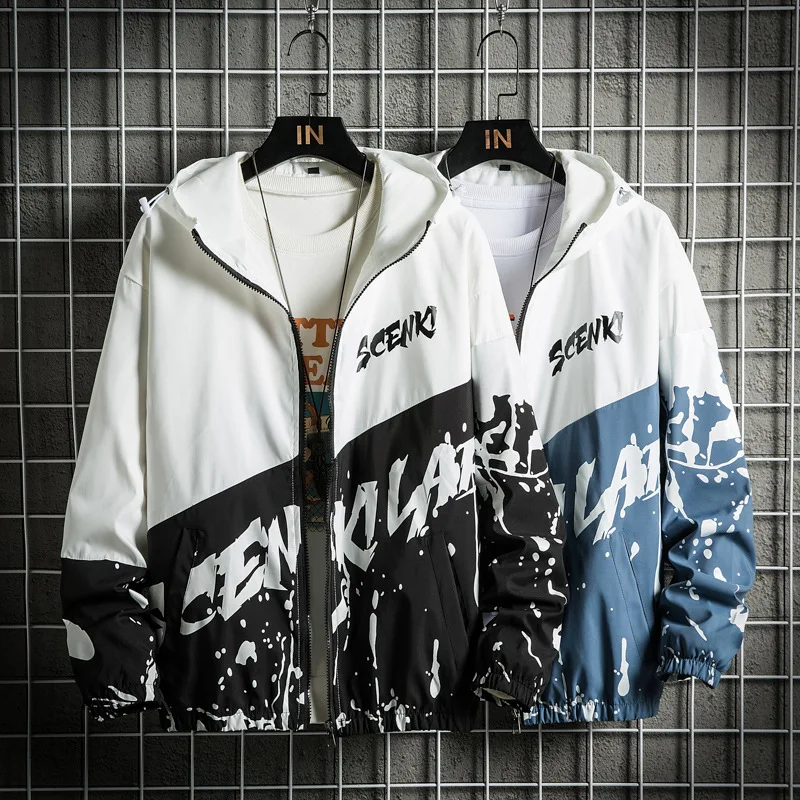 

Men's Jacket New Korean Style Trend Stitching Camouflage Hooded Jacket Japanese Fashion Brand Loose Casual Men's Clothing