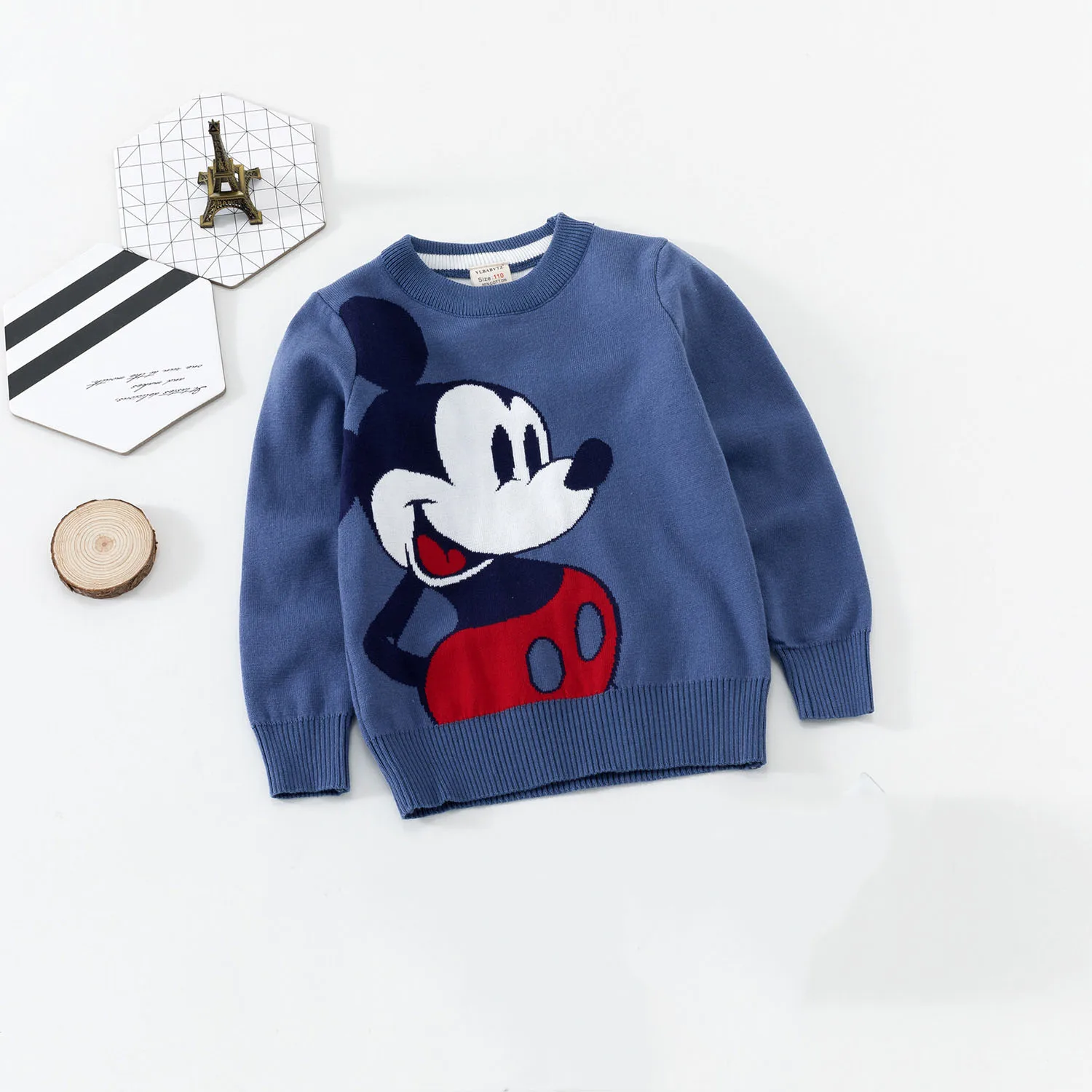 Свитер для маленьких мальчиков трикотажная рубашка с Микки Маусом осенне-зимняя теплая одежда Детские двухслойные свитера с Минни для девочек - Цвет: S30116-1