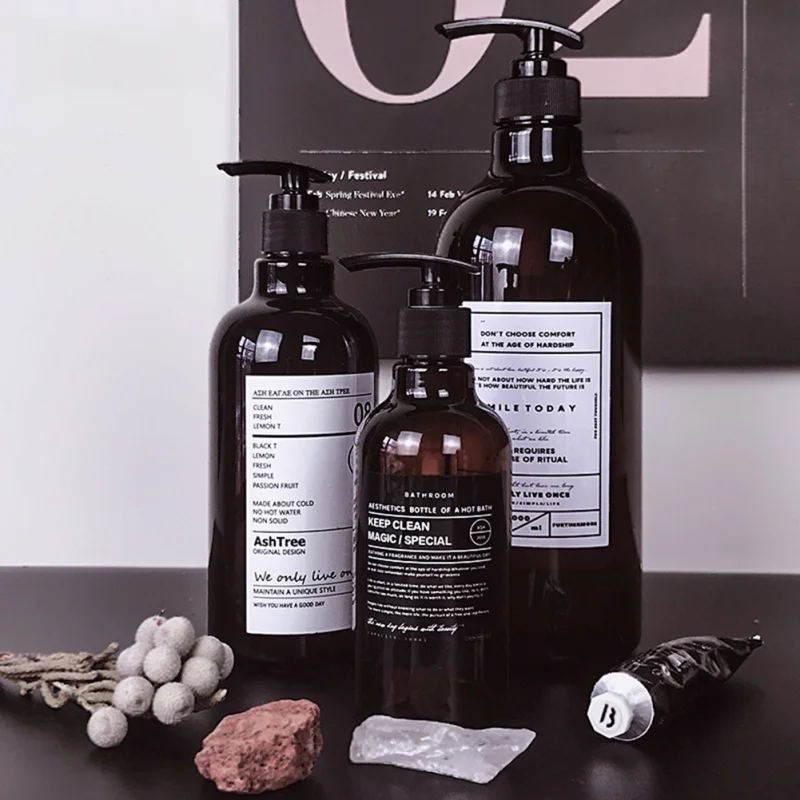 

Liquid Soap Dispenser Plastic Bottle Liquid Shower Gel Refillable Portable Empty Soap Nordic Style Bathroom Jar 250/500ML