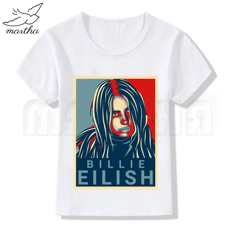 Billie Eilish/белая футболка для маленьких девочек летние повседневные футболки с короткими рукавами для мальчиков детские модные топы, летняя футболка для девочек - Цвет: WhiteB