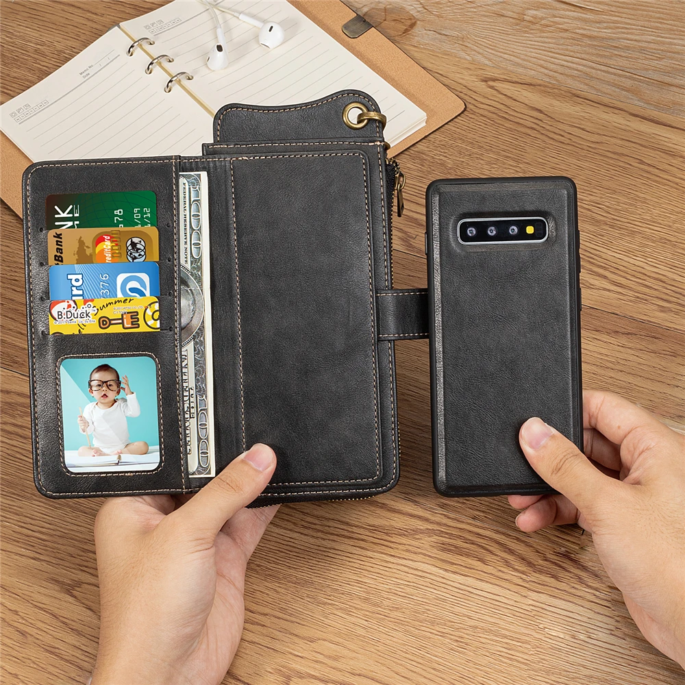 Black stl Etui s10plus Роскошный многофункциональный кожаный чехол-кошелек для samsung Galaxy S10 S10plus s10+ чехол-накладка на магните - Цвет: Black stl