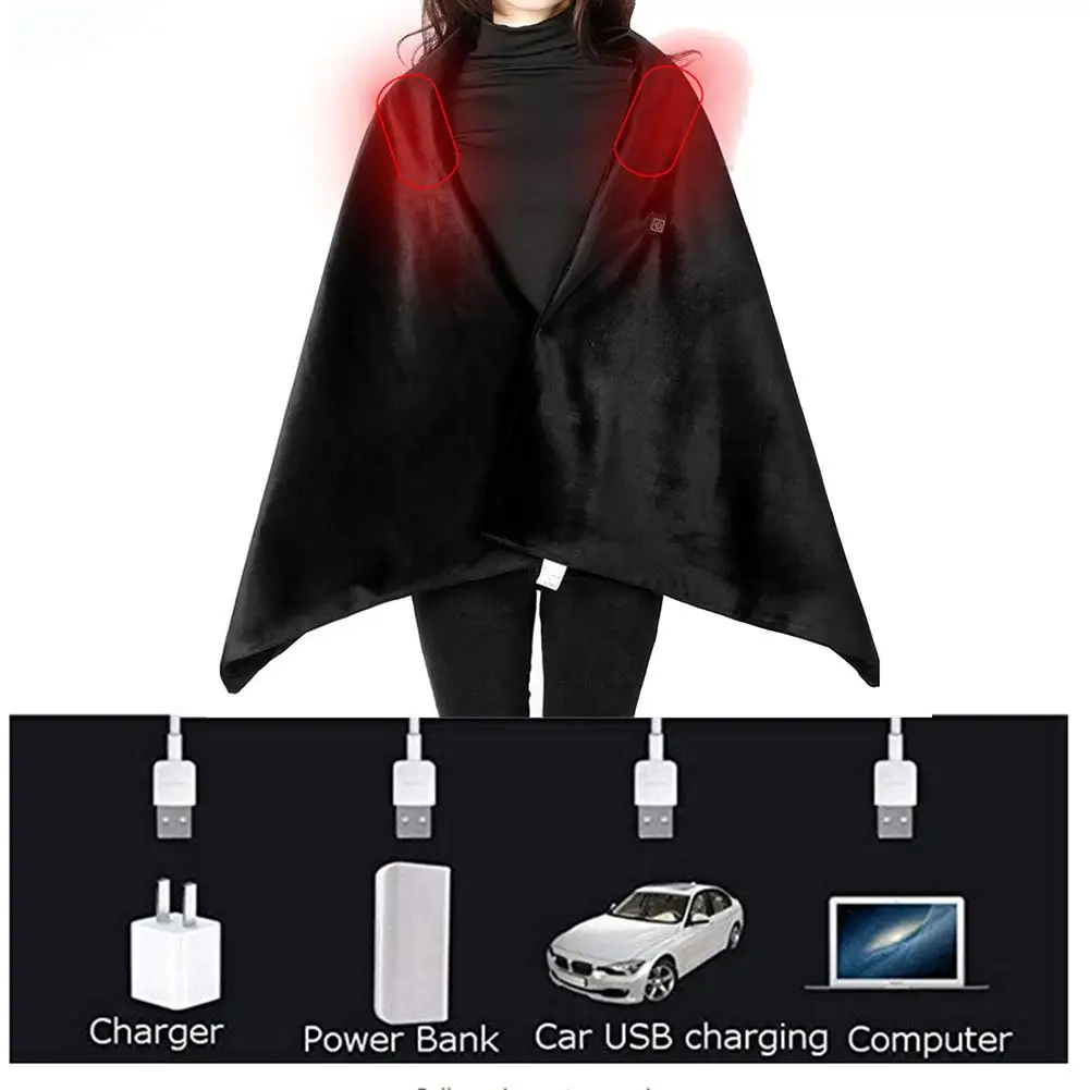USB Powered Soft Heated Shawl 5V Winter Car Home Electric Warming Heating Blanket Pad Mobile Heating Shawl Heating Scarf