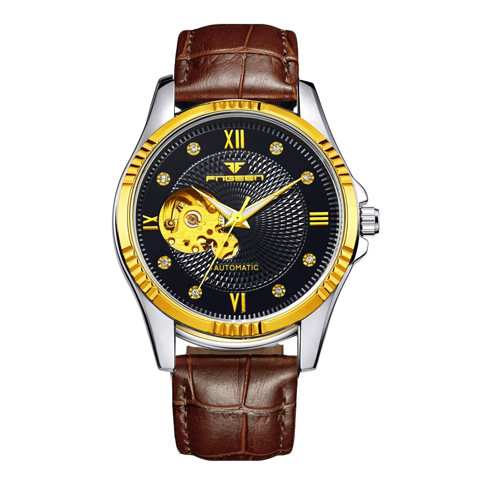 

FNGEEN Men's Watches Waterproof Hollow Automatic Mechanical Watch Sport Wrist Watch Quartz Military Leather Relogio Masculino