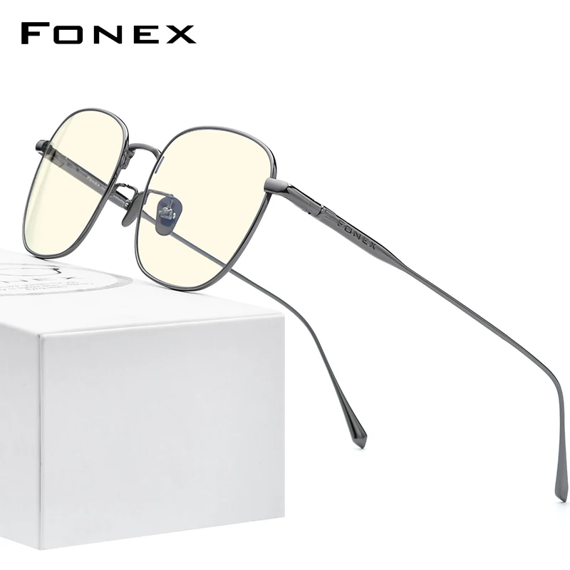 

FONEX Pure Titanium Anti Blue Light Blocking Glasses Women 2020 New Vintage Round Antiblue Rays Computer Eyeglasses Men AB8560