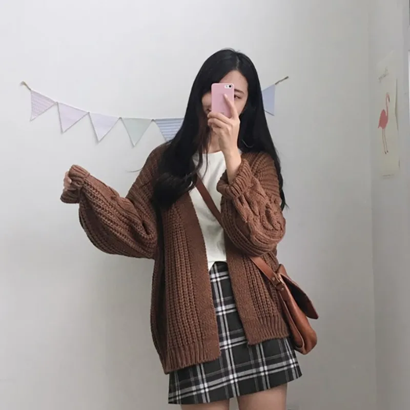 Корейский стиль, женский свободный кардиган, Осень-зима, теплый свитер, Kawaii, повседневный длинный вязаный кардиган, верхняя одежда - Цвет: C