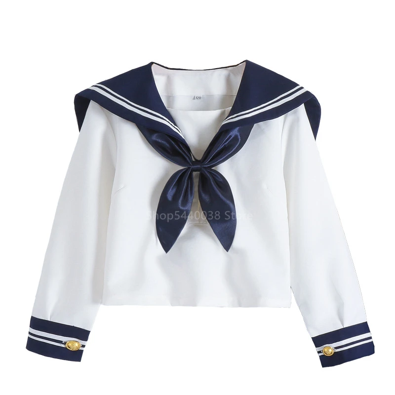 Kid JK матросское платье 4 шт., японская школьная форма в Корейском стиле для девочек, плиссированная юбка темно-синий костюм Kawaii с длинными рукавами аниме COS - Цвет: Navy Top3