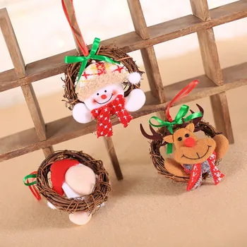 

1Pc Christmas Snowman Deer Cloth Wreath Rattan Pendant Garland Christmas Ornaments Party Home Wall Hanging Decoration