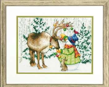 

GG Top Quality Lovely Counted Cross Stitch Kit counted embroidery cross stitch Snowman and Elk Dim 70-08947
