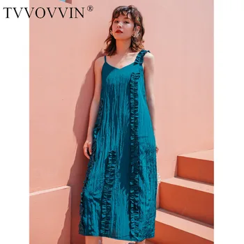 

TVVOVVIN 2020 SUMMER new dress solid patchwork spaghtte strap loose a-line girl female empire sleevelss streetwear a818