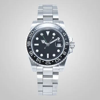 

automatic watch GMT 40mm black Ceramic bezel sapphire glass for watch black dial stainless steel bracelet movement A20-20