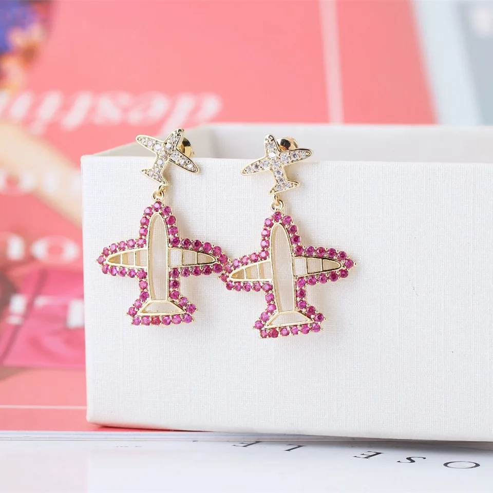 

EYER Luxury Cute Colorful Gold plated Cubic zircon CZ Micro Paved Plane Style Earrings Copper Color Pendant Jewelry