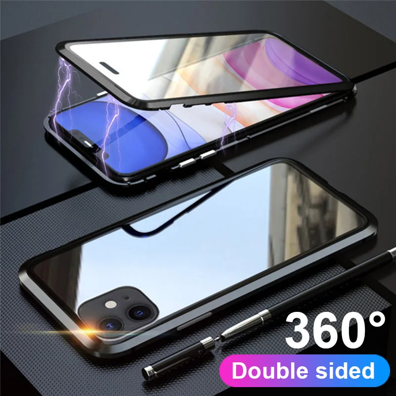 Магнитное поглощение двухстороннее Защитное стекло для iPhone 6 7 8 Plus X XR XS MAX задняя