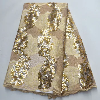 

Hot Sale Organza Lace Fabric Sequin Lace Fabric African Fabric Lace Emroidery Gold Nigerian French Lace Fabric For Wedding G8565