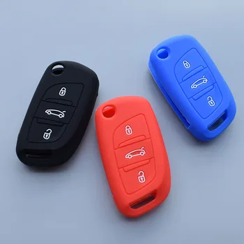

silicone car key case cover holder set for Citroen 2017 C2 C3 C4 C5 DS4 For Peugeot 107 207 307 407 308 607 3 button Folding Key