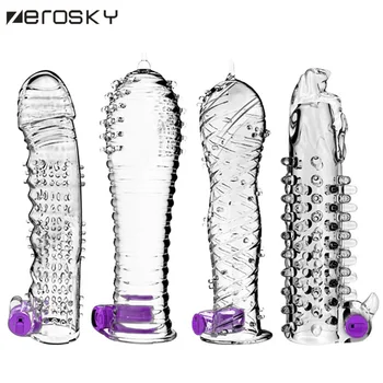 Jouets sexuels pour adultes préservatifs réutilisables hommes Spike Cock préservatif vibrateur manchon de pénis extension jouets sexuels pour Couples cockring