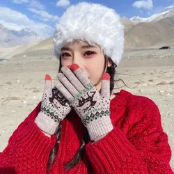 2021 New Womens Winter Gloves Thicken Warm Knitted Christmas Gloves Touch Screen Elk Pattern Plus Velvet Cycling Cold Gloves