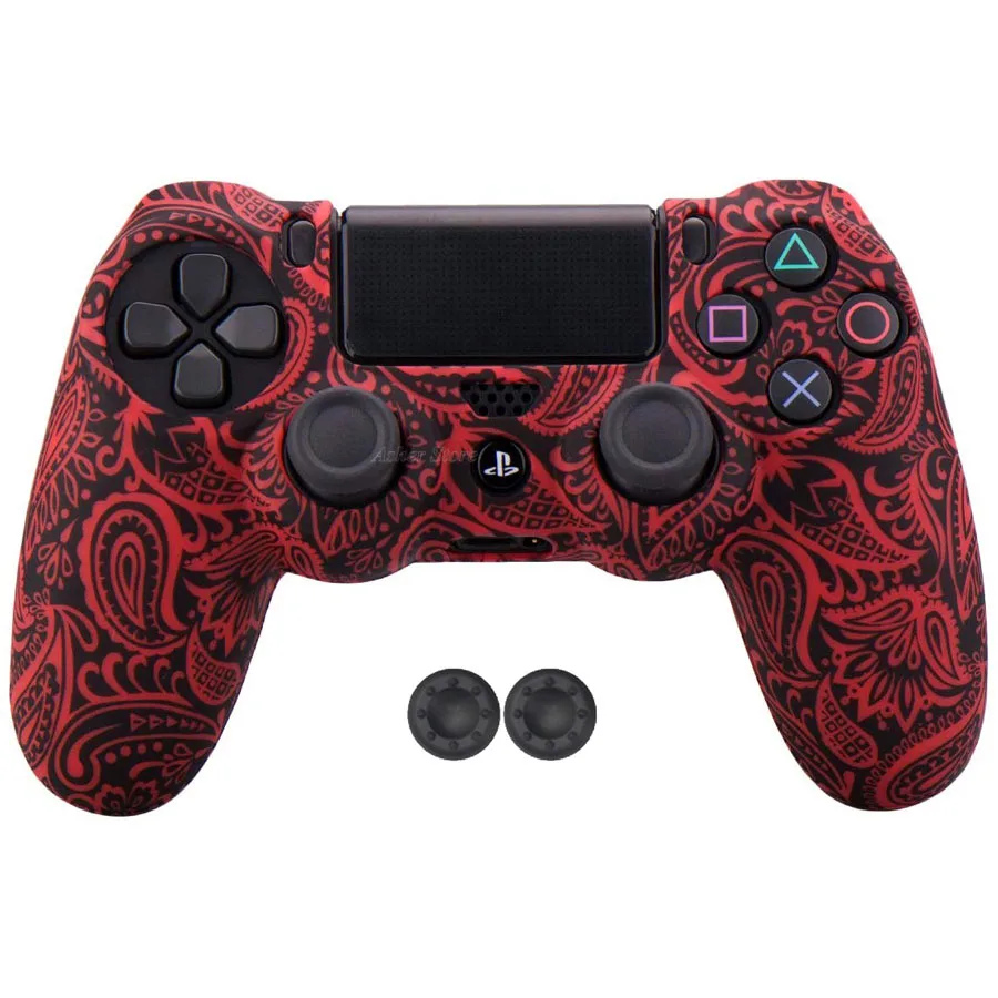 PS4 контроллер силиконовый чехол водонепроницаемый печать цветы защита для кожи Игровая приставка Сони 4 PS 4 Dualshock 4 геймпад - Цвет: Красный