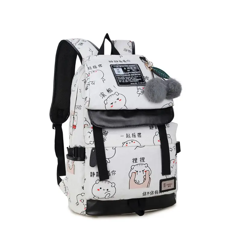 Women School Nylon Backpack with USB Port Travel Rucksack Laptop Casual Daypack Shoulder Bag 517D