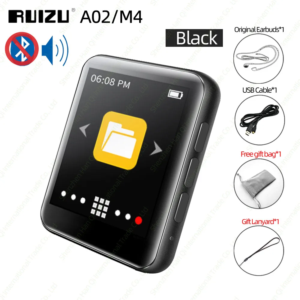 RUIZU A02 M4 Bluetooth 4,0 MP4 MP3 плеер с полным сенсорным экраном портативный музыкальный плеер с динамиком FM Электронная книга рекордер шагомер - Цвет: Black NO Bluetooth