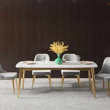 

Nordic marble dining table home small apartment rectangular light luxury dining table and chair combination modern minimalist re