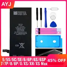 AYJ Фирменная Новинка AAAAA качественная батарея для iPhone 6S 6 5S 5C X SE 7 8 Plus XR Xs Max Высокая реальная емкость инструмент с нулевым циклом наклейка