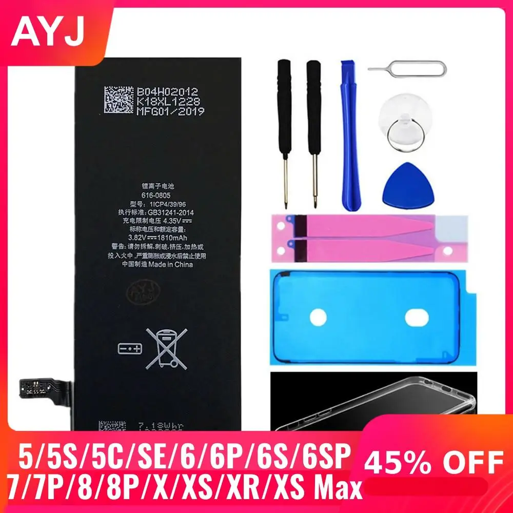 AYJ Brand New AAAAA Quality Battery For iPhone 6S 6 5S 5C X SE 7 8 Plus XR Xs Max High Real Capacity Zero Cycle Tool Sticker AYJ Brand New AAAAA Quality Battery For iPhone 6S 6 5S 5C X SE 7 8 Plus XR Xs Max High Real Capacity Zero Cycle Tool Sticker