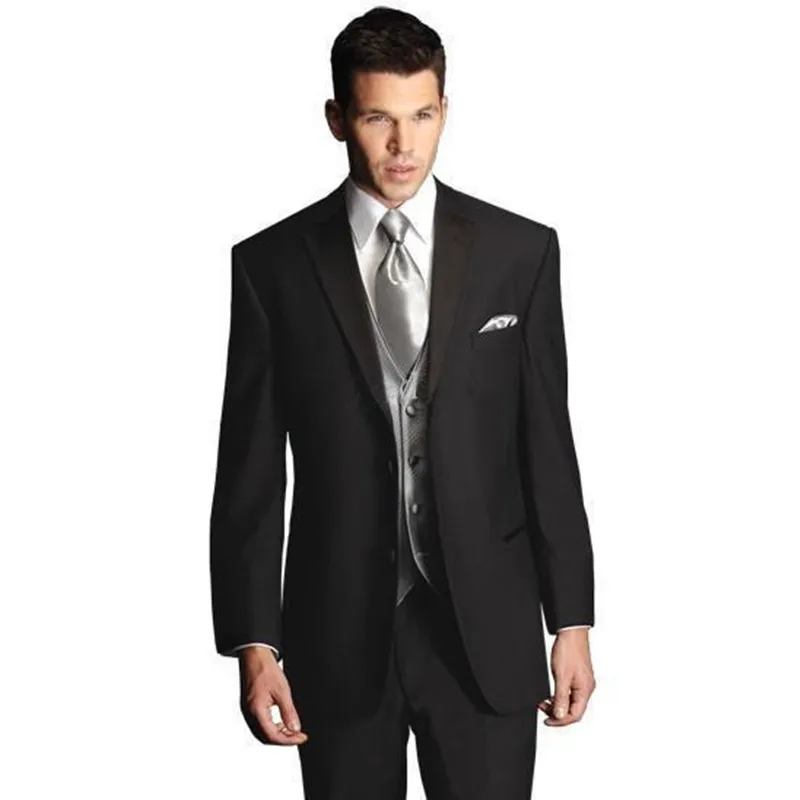

Custom Made Two Buttons Black Groom New style Tuxedos Notch Lapel Best Man Groomsman Men Wedding Suits(Jacket+Pants+vest) A073