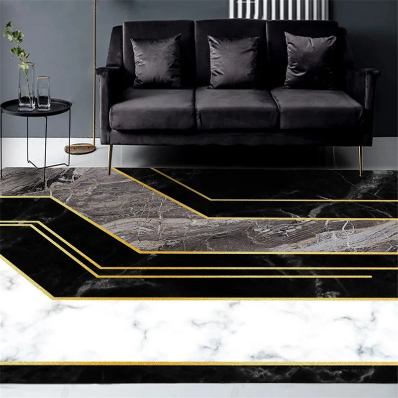 Black White Gray Gold Marble Pattern Carpet Custom Made 2.6m Width