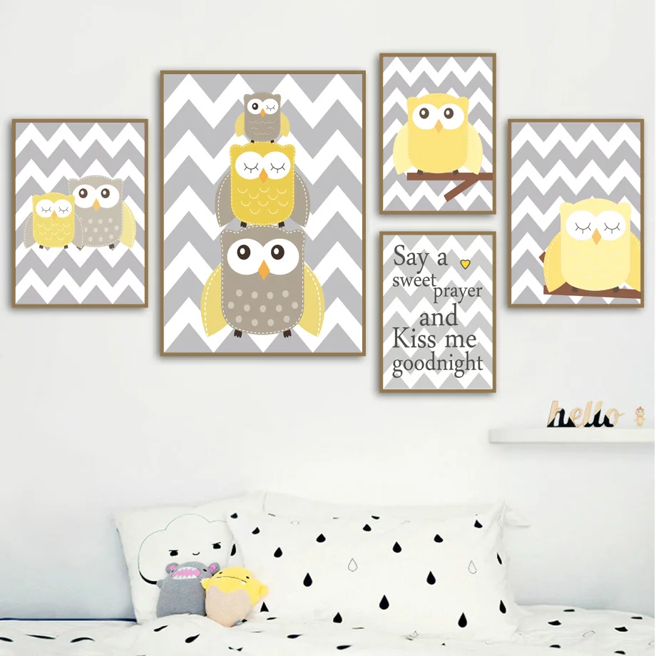 

Owl Alphabet Cartoon Quote Wall Art Print Canvas Painting Nordic Canvas Posters And Prints Wall Pictures Baby Kids Room Decor