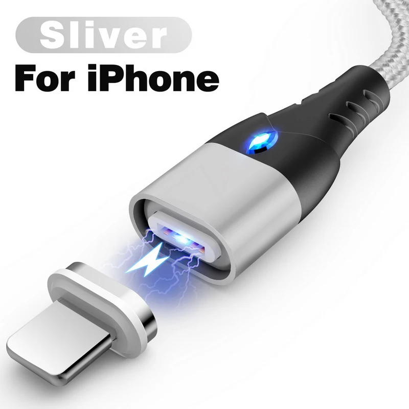 GETIHU 2 м 3 А магнитный кабель для iPhone XS samsung зарядное устройство Quick Charge 3,0 Micro usb type C Магнитный шнур для быстрой зарядки телефона - Цвет: For iPhone Silver