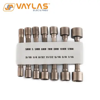

14Pcs Hex Socket Sleeve Nozzles Magnetic Nut Driver Set Drill Bit Adapter Power Tool Accessories Kit with Rubber Rack Storage
