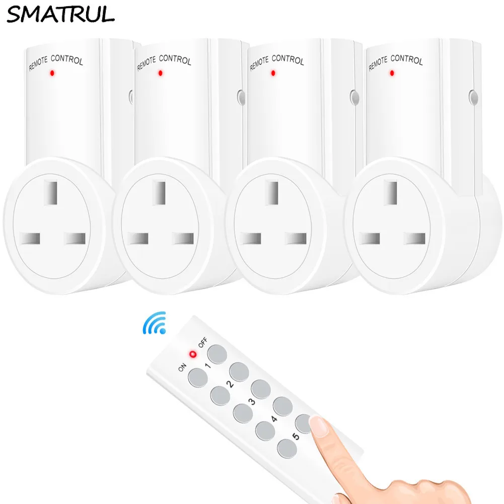 

SMATRUL 433mhz smart Wireless 4 RF Socket 1 Remote Control wall Electrical UK Plug home Outlet Switch 220v 230v 10A LED Lights