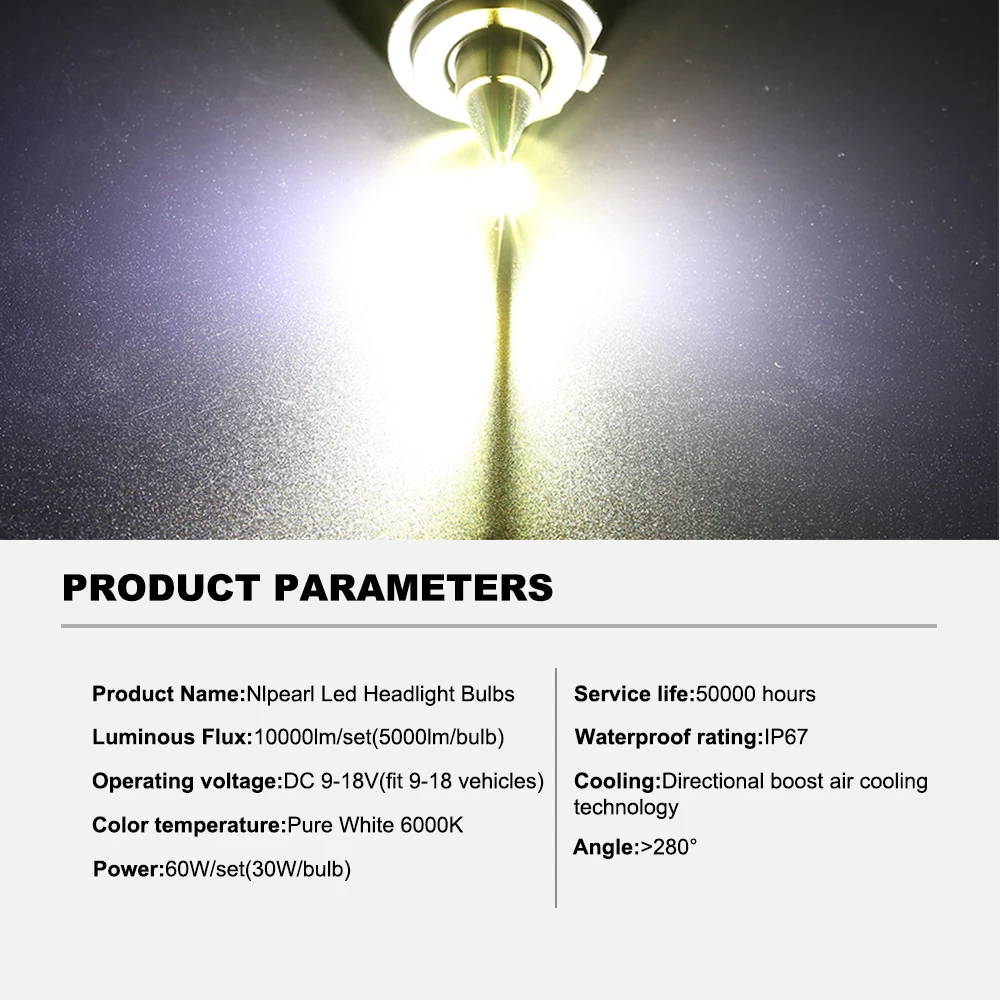 NLpearl 2x H1 светодиодные мини-лампы накаливания 60 Вт 10000LM H4 Led H7 4300K H11 H8 H9 H3 Led 9005 HB3 HB4 9006 6500K 8000K Автомобильные светодиодные лампы