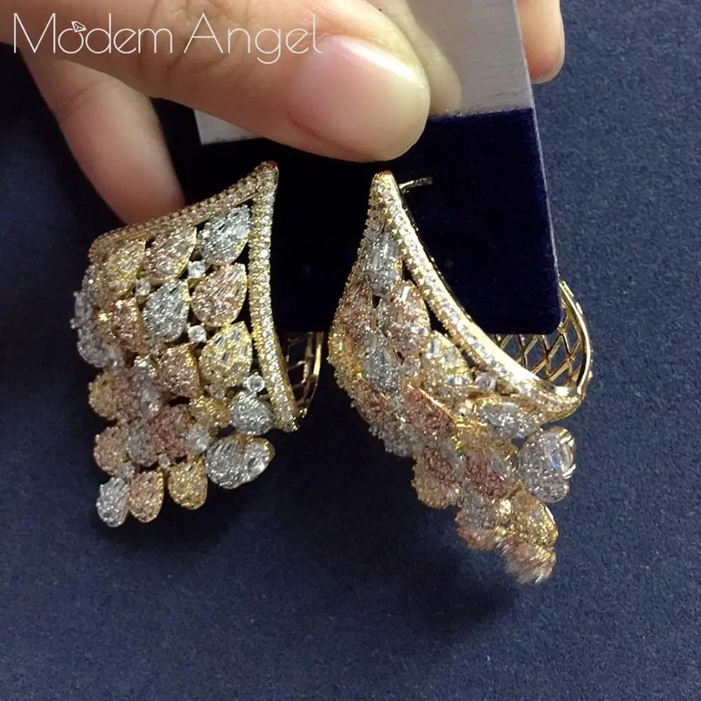 ModemAngel, Роскошные Длинные серьги-кольца в форме цветка, женские свадебные Большие серьги с кубическим цирконием, бижутерия