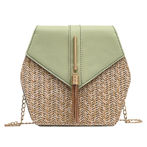 Green B JXYQMHF Новая мода шестигранный Mulit стиль соломы+ pu сумка сумки женские летние плетеная Сумка из ротанга ручной работы Тканые Пляжные bolsa feminina - Цвет: Green B