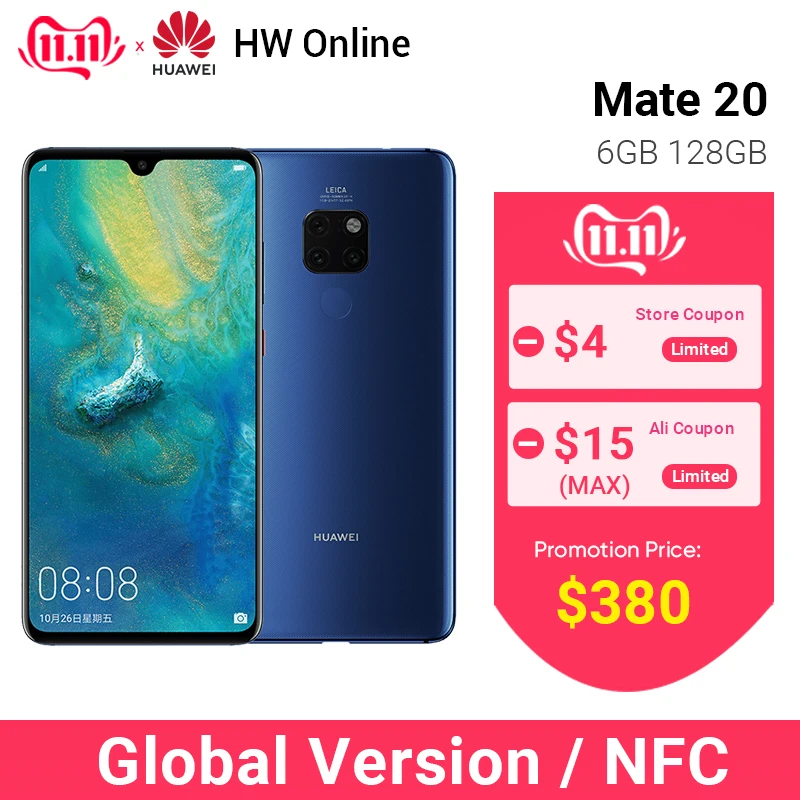 Huawei Mate 20 глобальная версия 6 ГБ 128 Гб Смартфон Kirin 980 Восьмиядерный NFC мобильный