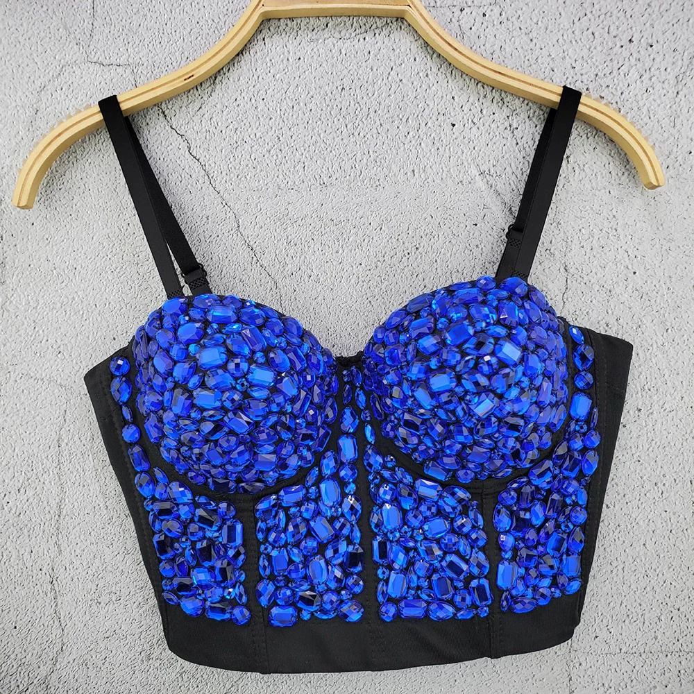 Женский сексуальный синий топ-бюстье с открытой спиной стразы бюстье