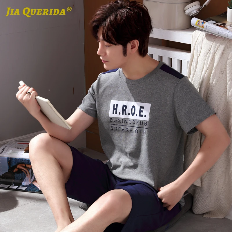 Crew Neck New Smart Casual Pajama Men Homesuit Homeclothes Fashion Style Short Sleeve Short Pants Men Pijama Mens Pajama Set