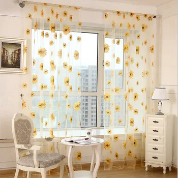 

Sunflower Pattern Tulle Curtain Home Decor Window Curtain Balcony Voile Kitchen Blind Screening Floral Room