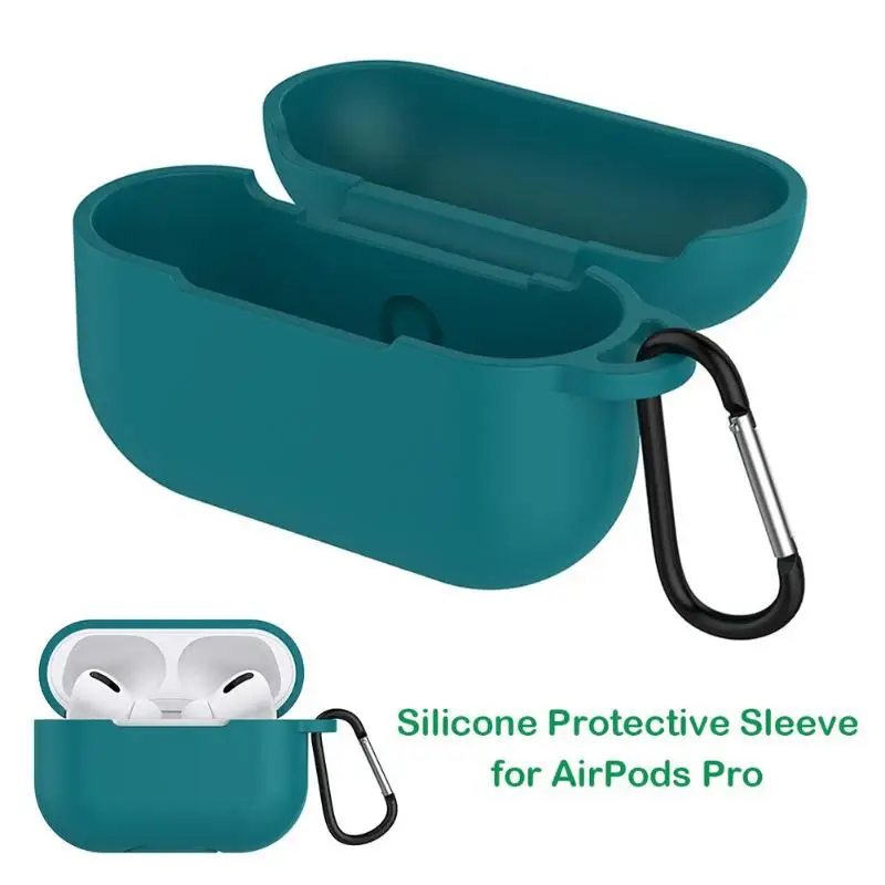 

Silicone Earphone Case Cover for Airpods Pro Scratchproof Wireless Earphones Protective Cover w/Keychain for Apple AirPods Pro