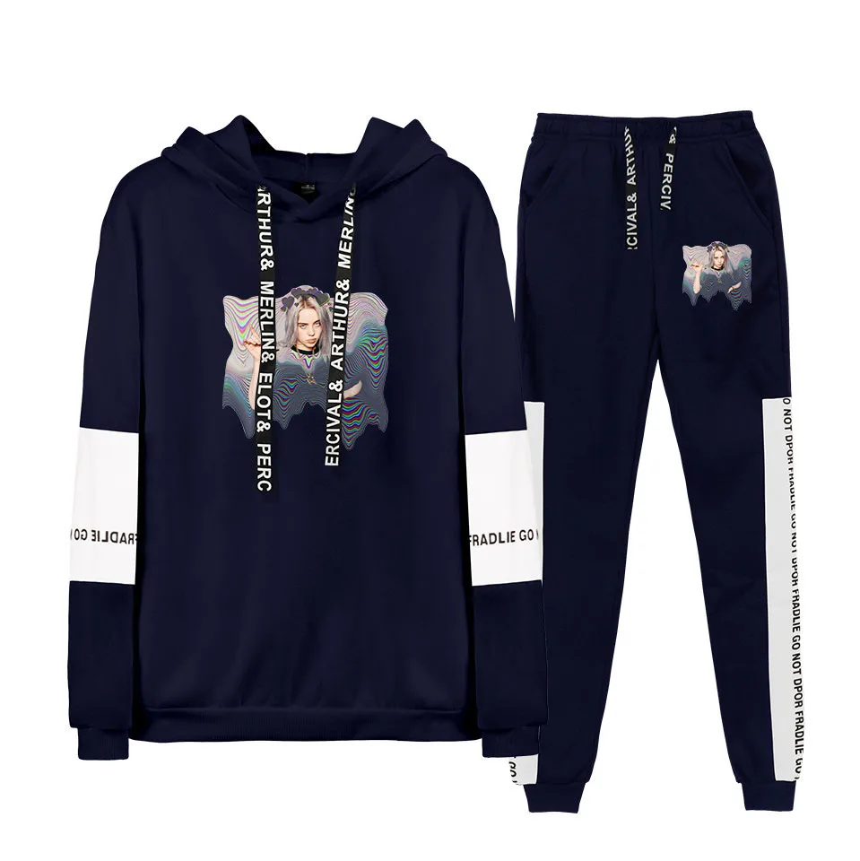 Новинка billie eilish, толстовка с капюшоном, женская модная толстовка с капюшоном, свитшоты+ спортивные штаны, костюмы, Осень-зима, теплый черный пуловер