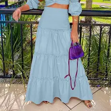

VONDA Women Skirt Casual Plain Maxi Skirts Faldas De Mujer Solid High Waist Pleated Skirts Femme Party A-line Skirt Streetwears