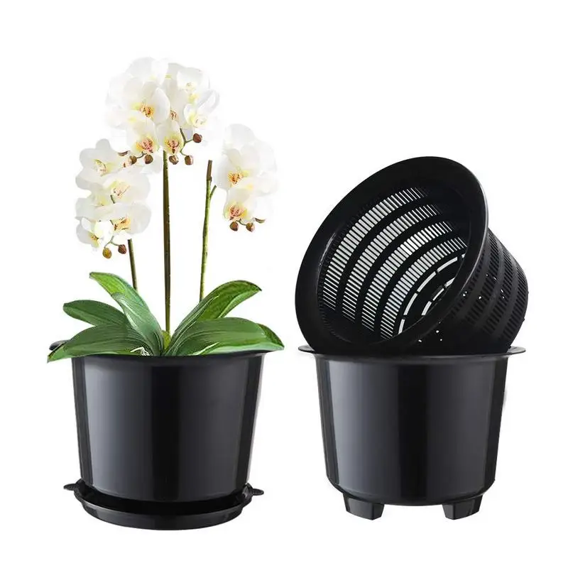 Meshpot 8 Inches Plastic Orchid Pot With Holes,Double Layers Garden Pot,Planter Container Root Controlling Patent Technology
