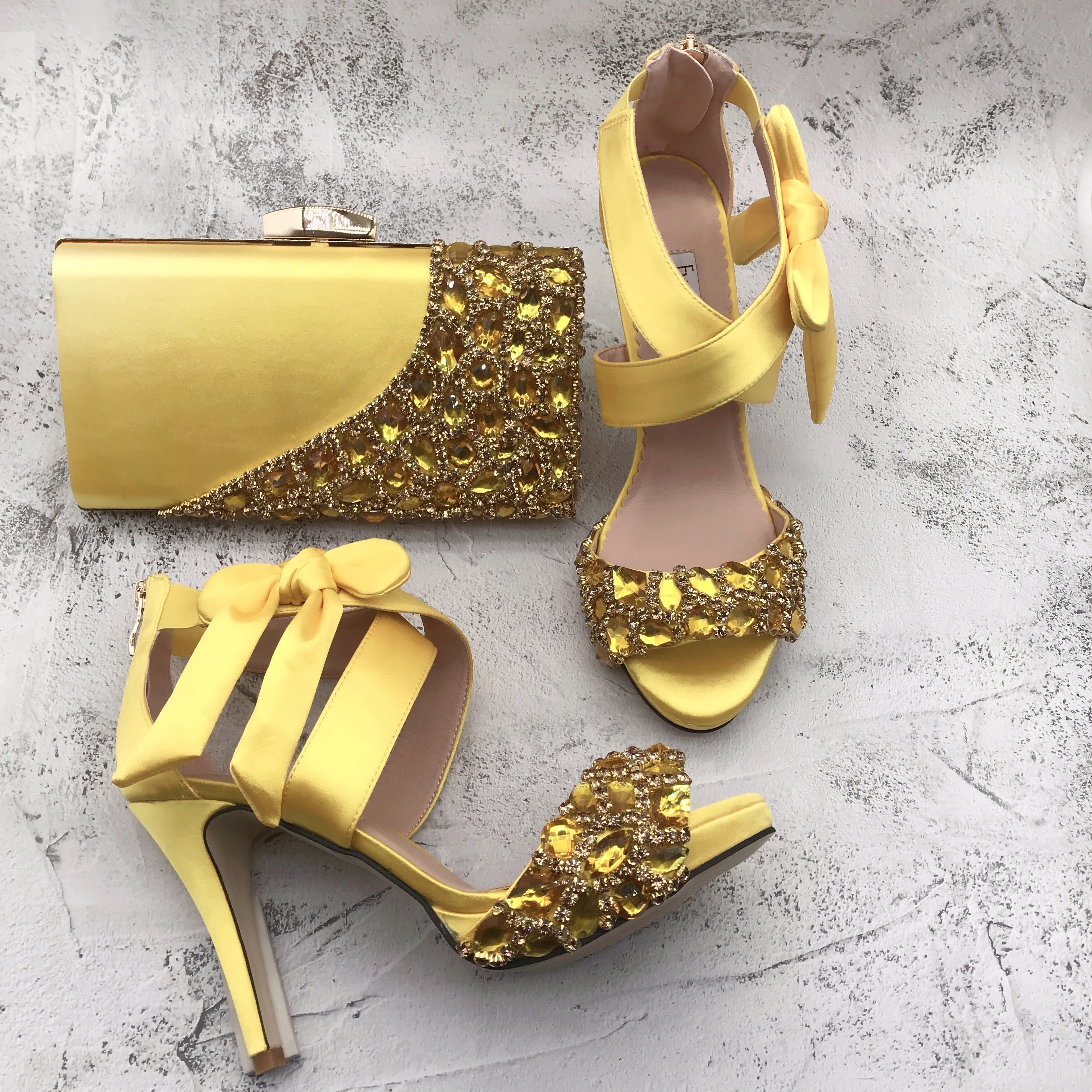 yellow rhinestone heels
