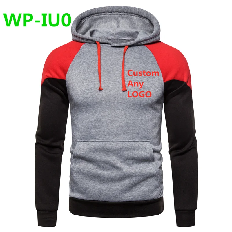 WP-IU0 Новая мода настроить любой логотип с капюшоном печати лоскутное для мужчин утепленная одежда зимние толстовки для мужчин Уличная куртка - Цвет: Red