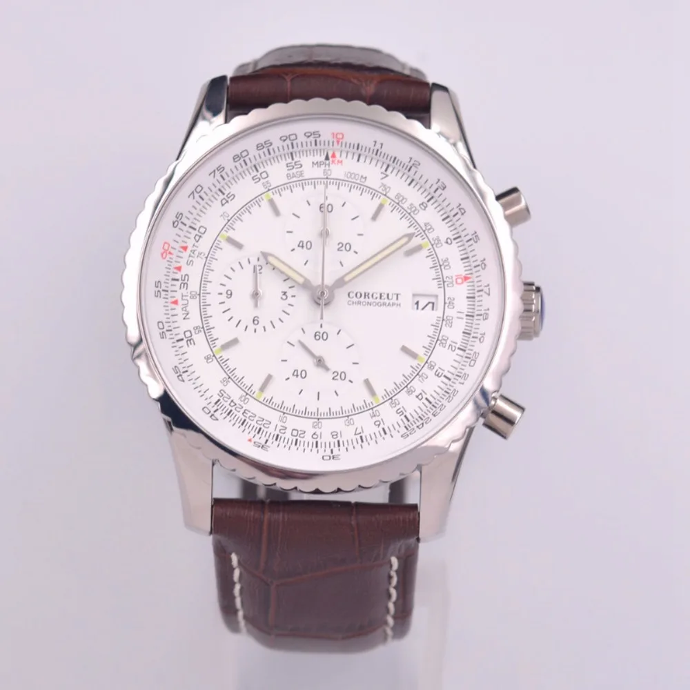 

Corgeut Mens Watches Top Brand Luxury Watch Men Leather Chronograph Quartz Watch For Male clock Auto Date relogio masculino