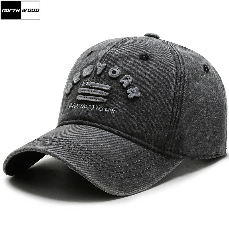 [NORTHWOOD] Бренд Мужские Бейсболки Нью-Йорк Хлопок Бейсбола Мытый Хлопок Папа Шляпа Кость Masculino Шапка Водителя Женщины Хип-Хоп Кепка