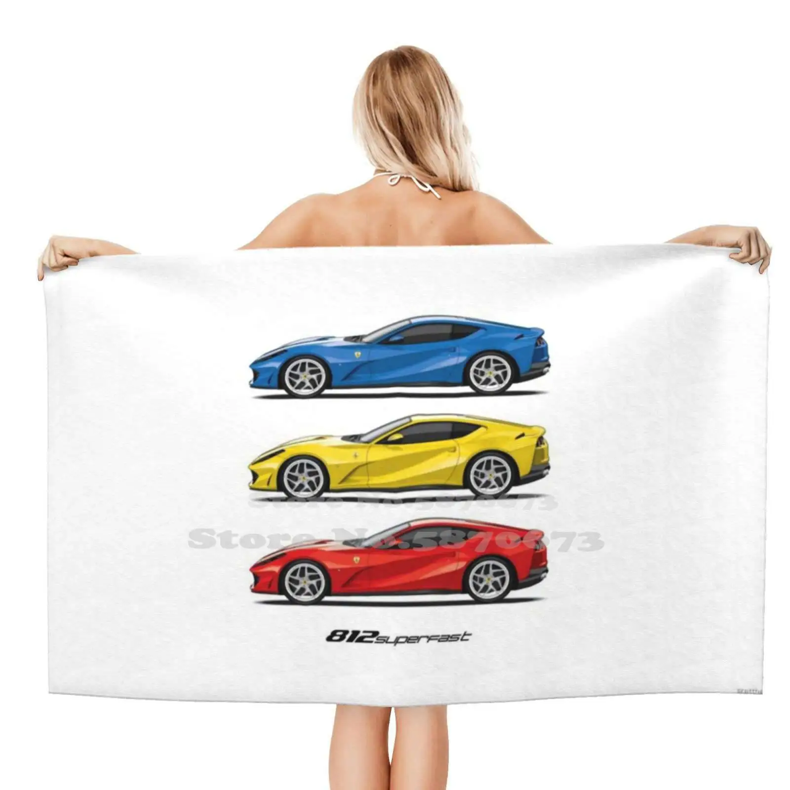 812 Superfast Collection Asciugamano Da Bagno Con Stampa 3D Forte Assorbimento D'Acqua 812 Suercar Superfast