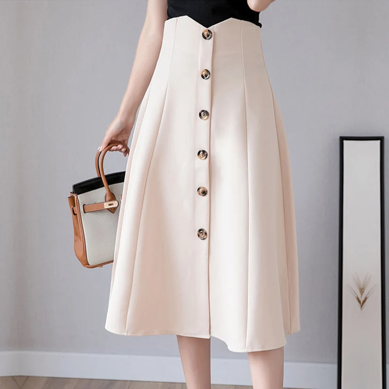 Faldas mujer moda черная длинная юбка средней длины А-силуэта Женская юбка на весну и зиму Женская винтажная юбка на пуговицах с высокой талией ropa mujer