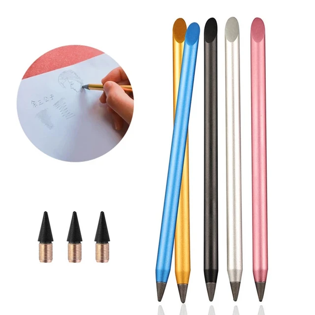 2Pcs Metal Inkless Pen Metallic Pencil Forever Pencil Inkless Erasable  Pencil for Writing Drawing Drafting